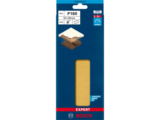 Brusni papir EXPERT Bosch z 8 luknjami za vibracijske brusilnike, Dimenzije: 93x230mm, Zrnatost: 180, 2608900837